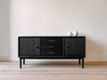 Mueble recibidor de madera 160x42x82 cm - negro-dorado - aparador con 2 puertas y 3 cajones