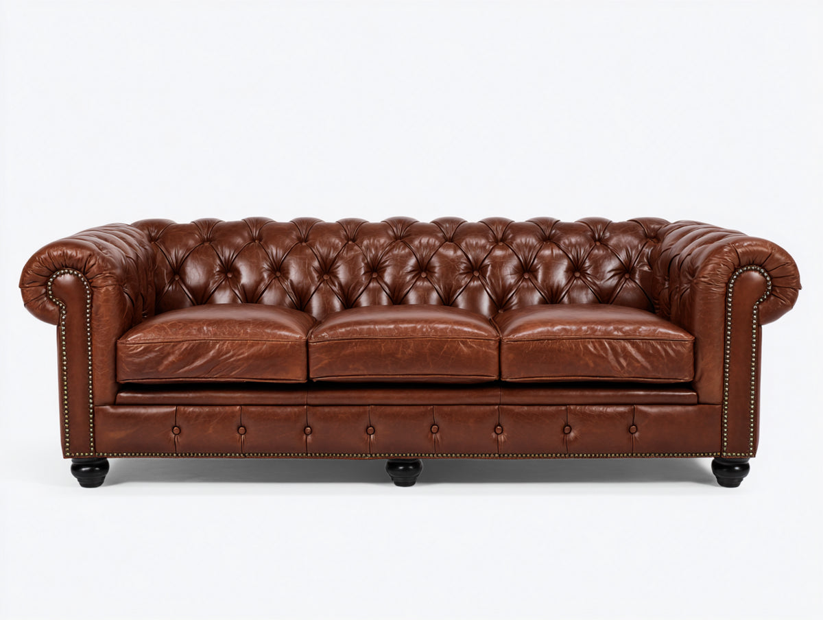 3 Sitzer Sofa 240x90x80 cm - Kunstleder in Braun - Chesterfield Stil für Wohnzimmer