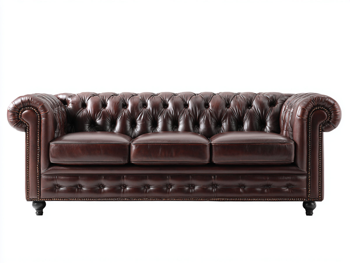 Sofás 3 plazas de cuero 230x94x80 cm - marrón oscuro - diseño clásico para salón