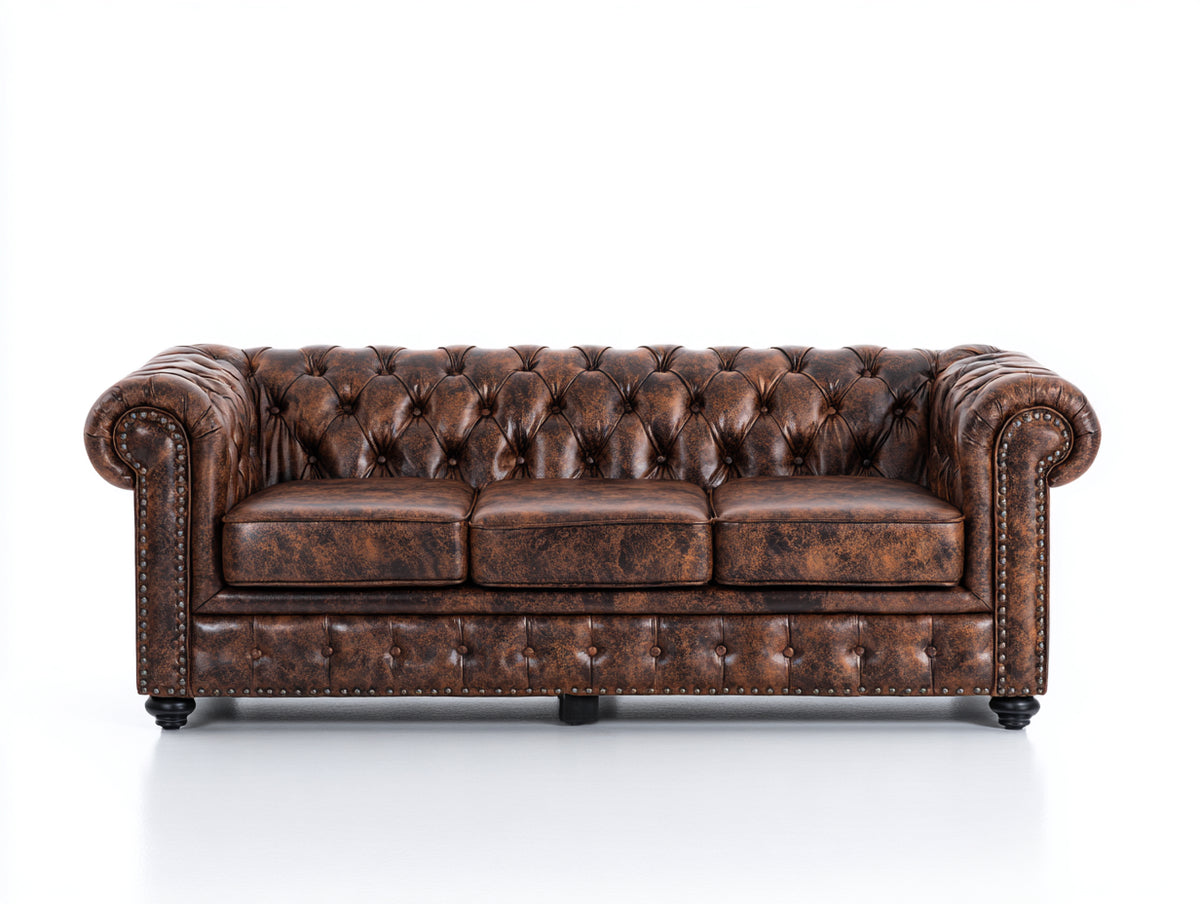 3 Sitzer Sofa Chesterfield Sofa Kunstleder 230 x 90 x 75 cm Braun Klassisches Design für Wohnzimmer