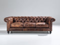 Sofás 3 plazas de cuero envejecido 215x95x90 cm - marrón envejecido - estilo Chesterfield capitoné clásico