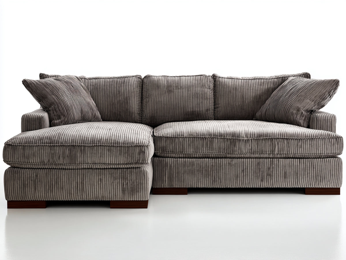 Sofás de esquina tela de pana 270 x 180 x 85 cm - Gris topo y marrón - Diseño moderno con extensión de descanso