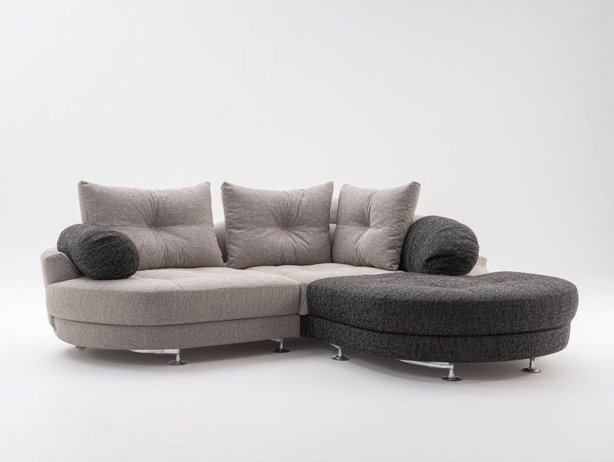 Sofás de esquina tapizados 235 x 165 x 88 cm - beige claro y gris antracita - sofá chaise longue de 3 plazas con diseño curvo moderno