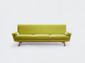 Sofás lineales tapizados en tela verde lima 225x86x78 cm - patas de madera natural - diseño moderno para salón
