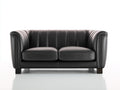 Sofá 2 plazas tapizado en cuero sintético 176x88x82 cm - Negro - Respaldo acanalado y diseño envolvente