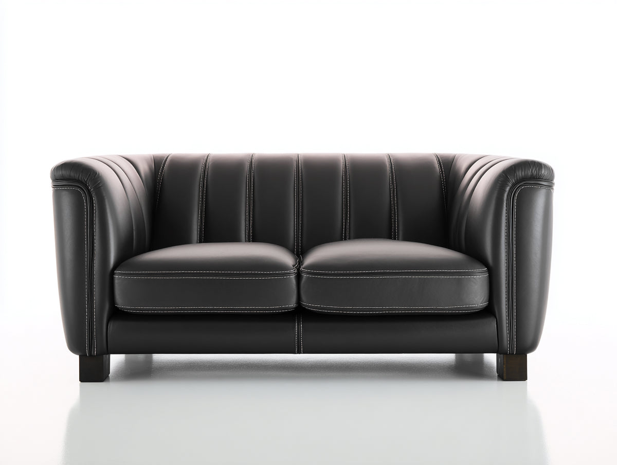 Sofá 2 plazas tapizado en cuero sintético 176x88x82 cm - Negro - Respaldo acanalado y diseño envolvente