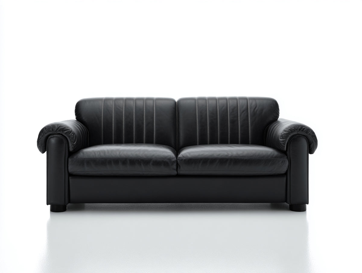 Sofá de 2 plazas tapizado en cuero 190x95x85 cm - Negro - Diseño clásico con reposabrazos redondeados