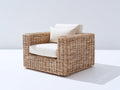 Polyrattan Gartensessel 85x80x75 cm Naturfarben mit Geflecht gepolsterter Sitzfläche moderner Gartenstuhl Outdoor Sessel