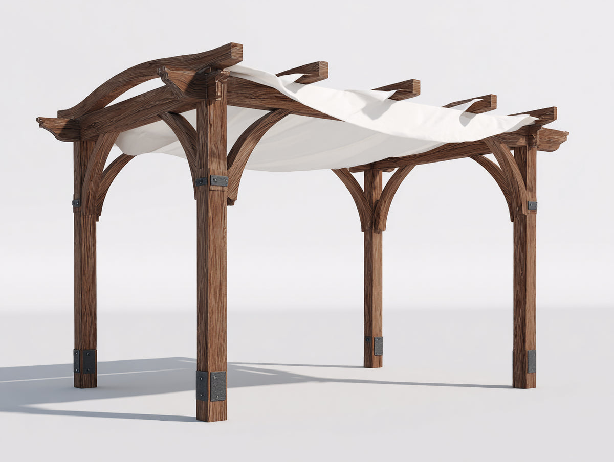 Sonnenschutz 300x300x250 cm - Holzrahmen mit weißem Stoffdach - Garten Pergola Design