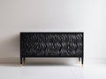 Mueble recibidor de madera 160x42x88 cm - negro - diseño moderno con 4 puertas texturizadas y detalles dorados