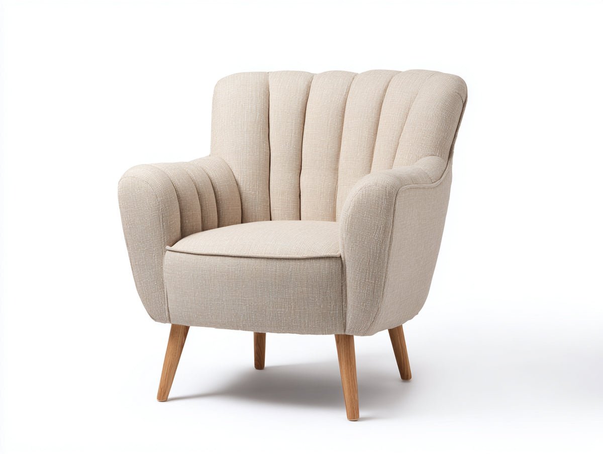 Sessel Stoff 82x78x92 cm - Cremeweiß - Gepolsterter Loungesessel mit Holzfüßen
