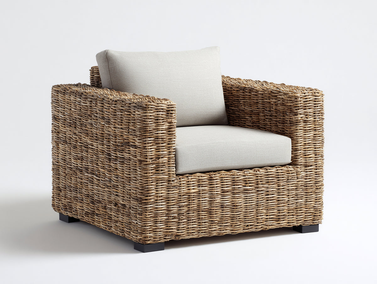 Polyrattan Gartensessel 85x80x75 cm - Polyrattan in Naturholzoptik mit Sitzkissen - moderner Gartenstuhl