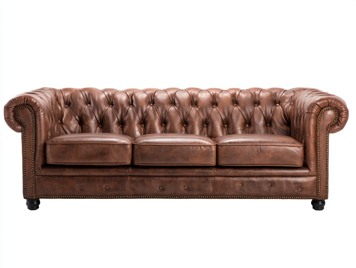 3 Sitzer Sofas Leder 225x96x77 cm - Braun - Chesterfield Stil mit Knopfheftung