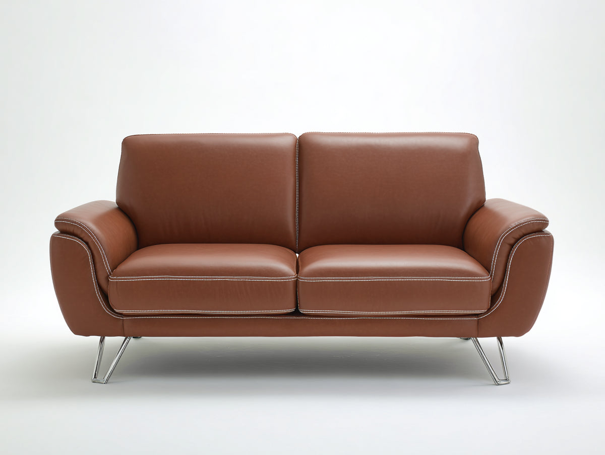 Sofás lineales piel sintética 198x86x84 cm - Marrón y metal cromado - diseño moderno para salón