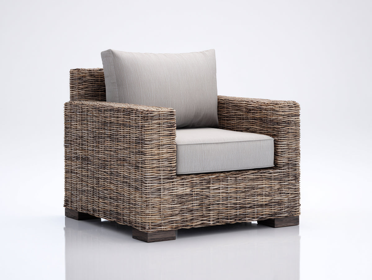 Polyrattan Gartensessel 85x80x75 cm Naturfarben mit Geflecht gepolsterter Sitzfläche moderner Outdoor Sessel Gartenstuhl