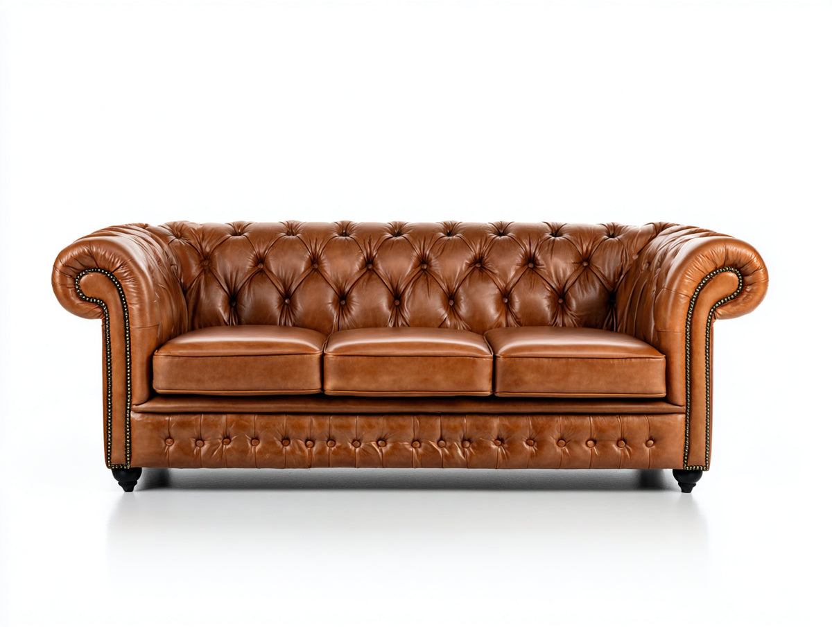 3 Sitzer Sofa Chesterfield Sofa Kunstleder 220 x 85 x 75 cm Braun Klassisches Design für Wohnzimmer