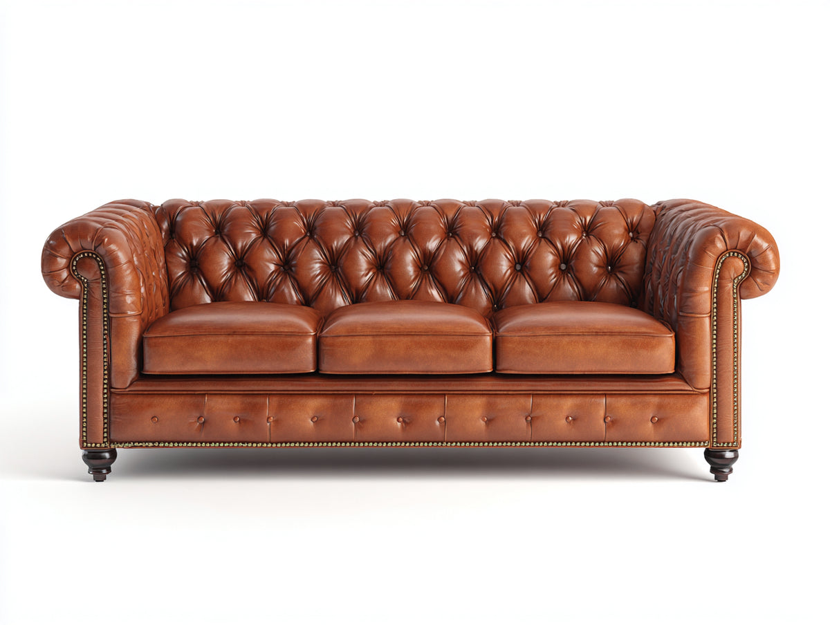 Sofás 3 plazas de cuero 220x94x79 cm - Marrón coñac - Diseño Chesterfield capitoné clásico