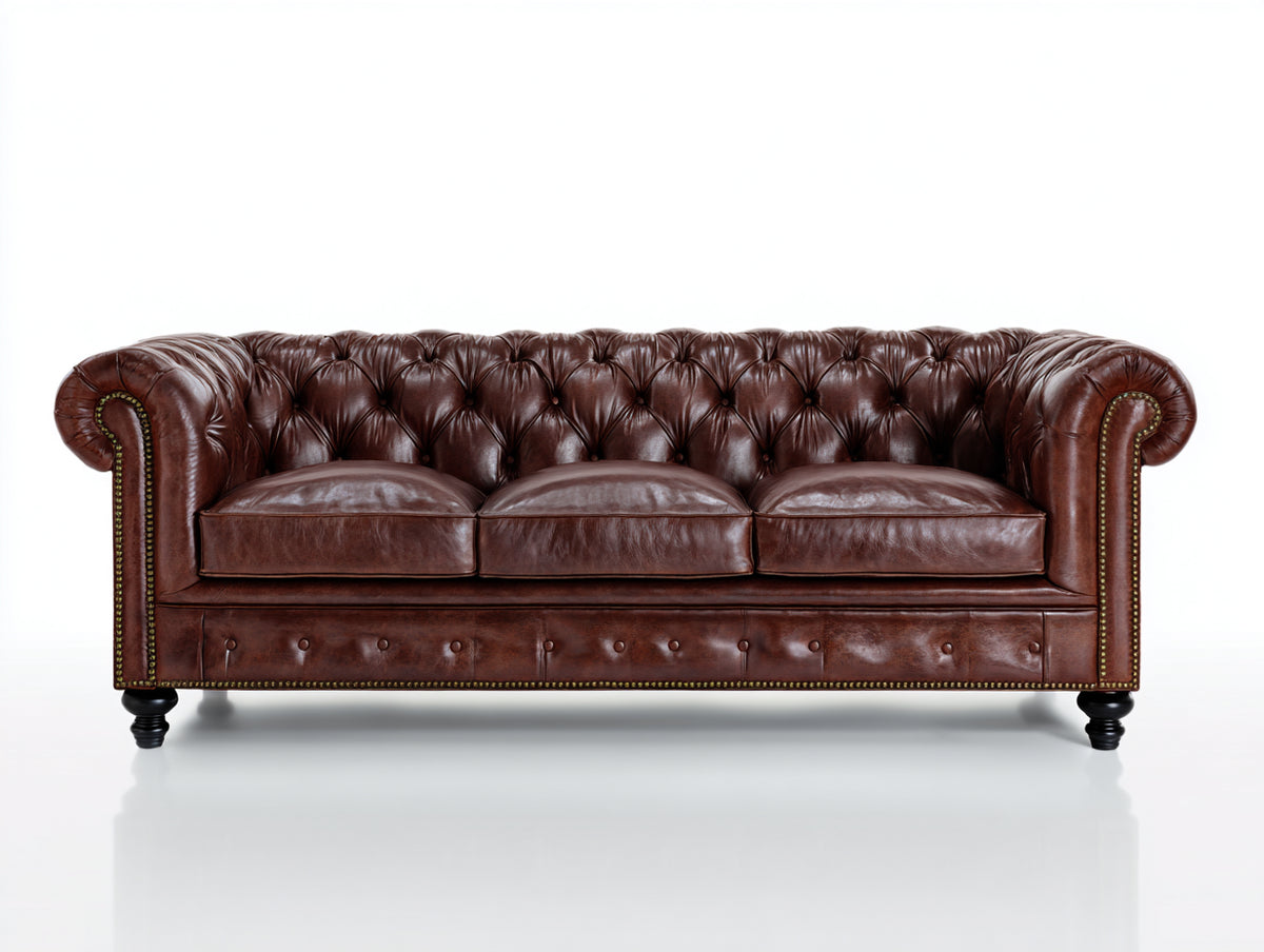3 Sitzer Sofa Chesterfield Sofa Kunstleder 250 x 90 x 75 cm Braun Klassisches Design für Wohnzimmer