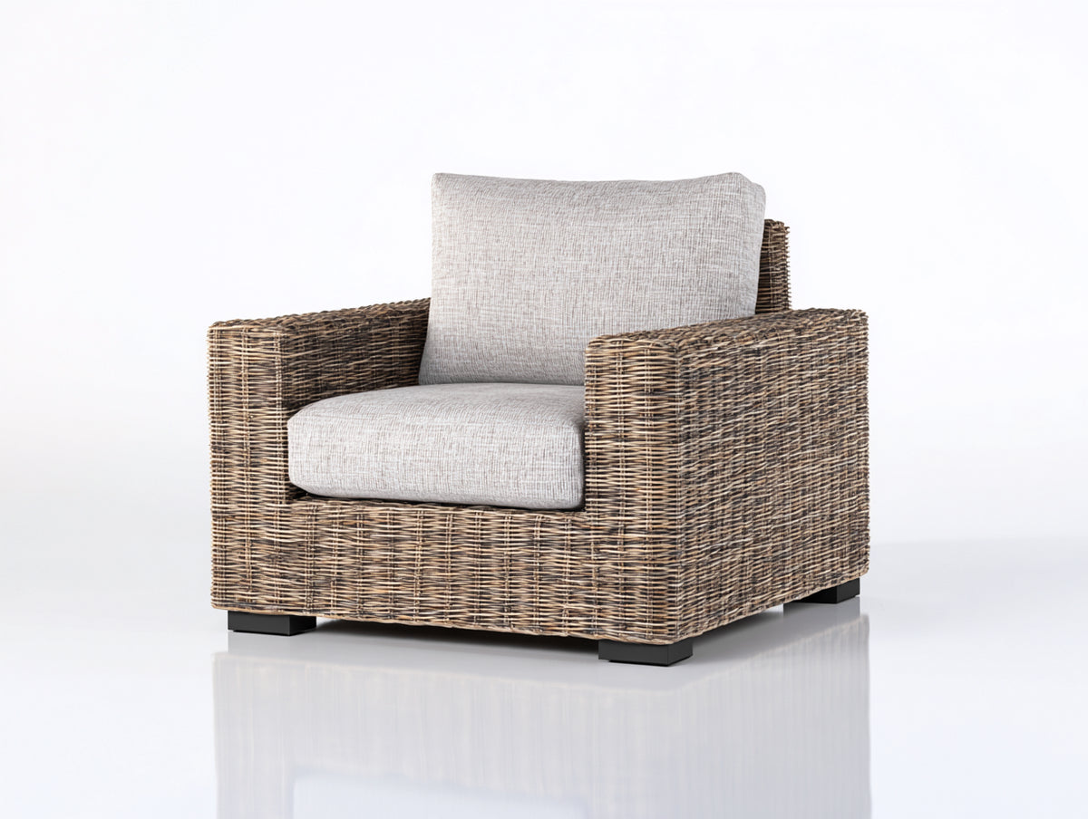 Sillones de ratán - Ratán tejido y estructura metálica 85 x 80 x 75 cm - Marrón-gris - Diseño exterior con asiento acolchado