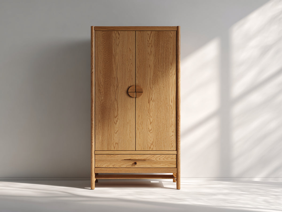 Kleiderschrank Holz 90x45x180 cm - Naturbraun - Zweitüriger Schrank mit Schublade