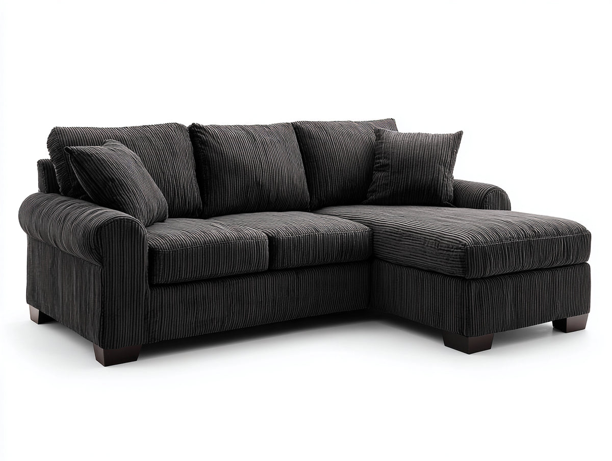 Sofás de esquina de tela acanalada 250x165x86 cm - gris antracita - chaise moderna para salón