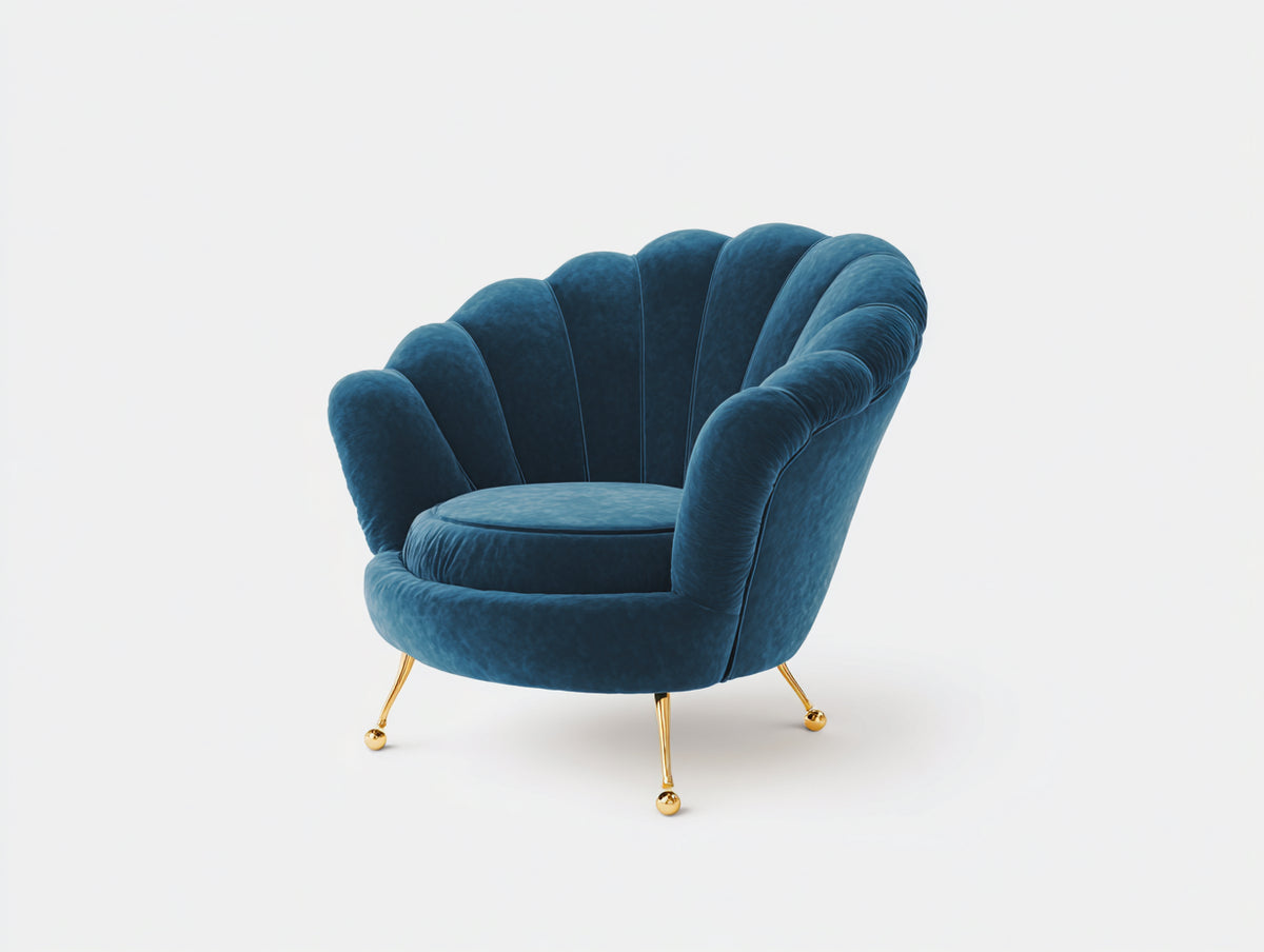 Sessel Samt 85x80x85 cm - Blau - Moderner Cocktailsessel mit geschwungener Rückenlehne