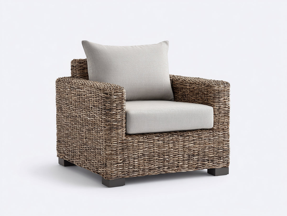 Polyrattan Gartensessel 88x82x84 cm - Graubraun-Cremeweiß - Gepolsterter Loungesessel mit kompaktem Geflechtrahmen