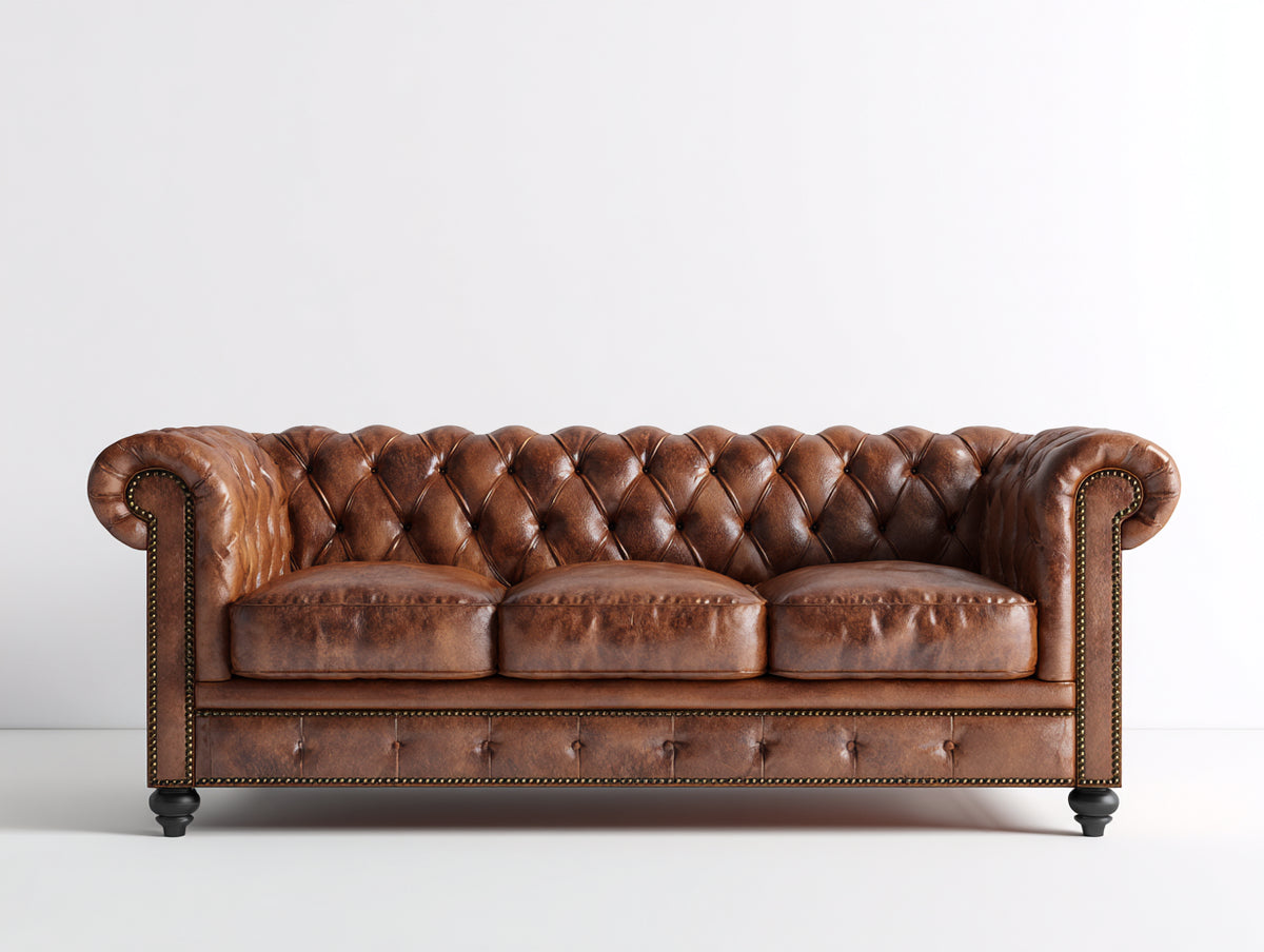 3 Sitzer Sofa Echtleder 230x90x75 cm Braun Chesterfield Stil gepolstert klassisches Wohnzimmer Sofa