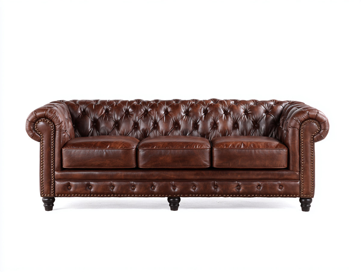 3 Sitzer Sofa Lederoptik 240x95x80 cm - Dunkelbraun - Chesterfield Stil mit Knopfheftung