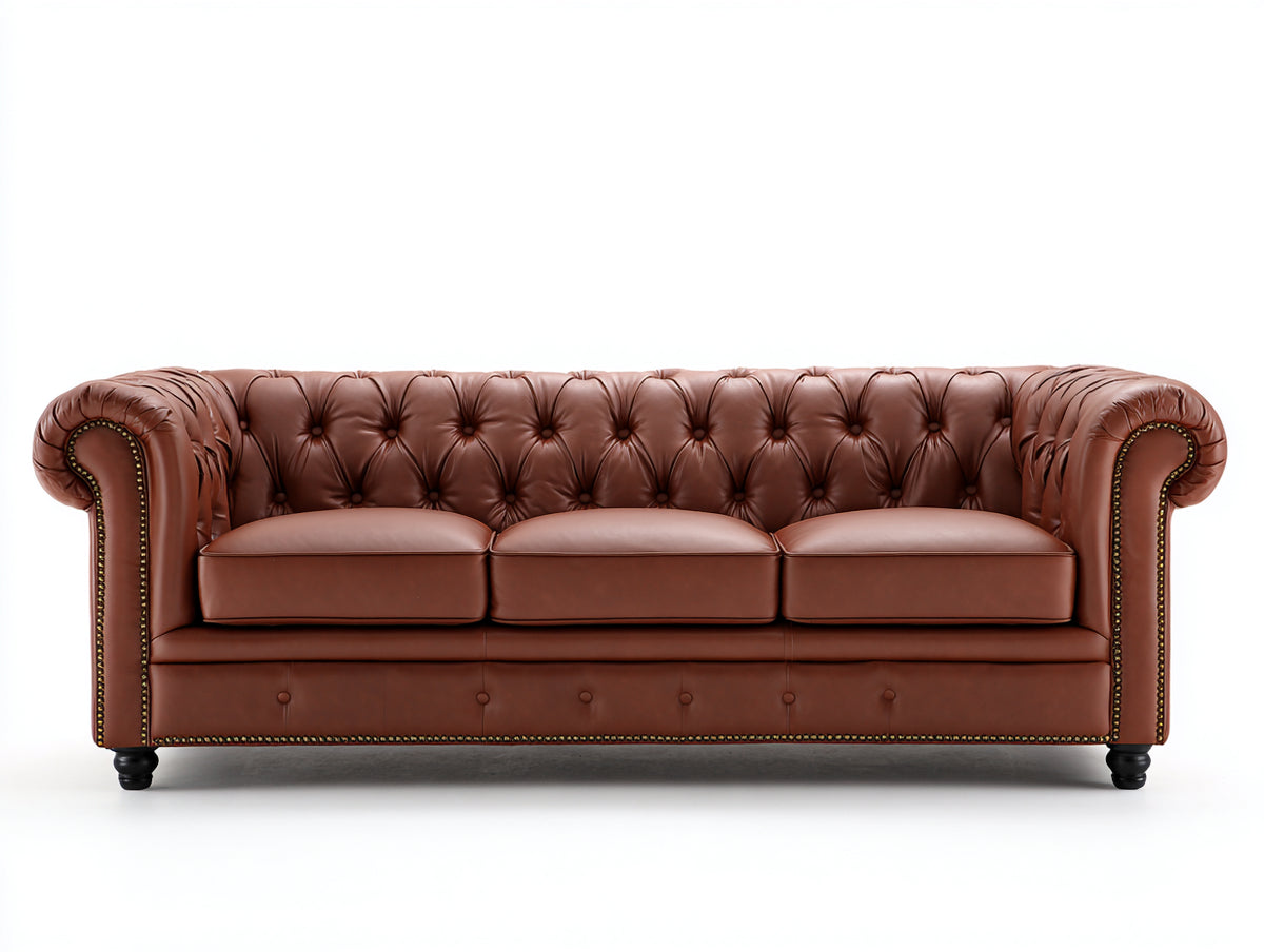 3 Sitzer Sofa Lederoptik 230x90x75 cm - Braun - Chesterfield Design mit gepolsterter Rückenlehne