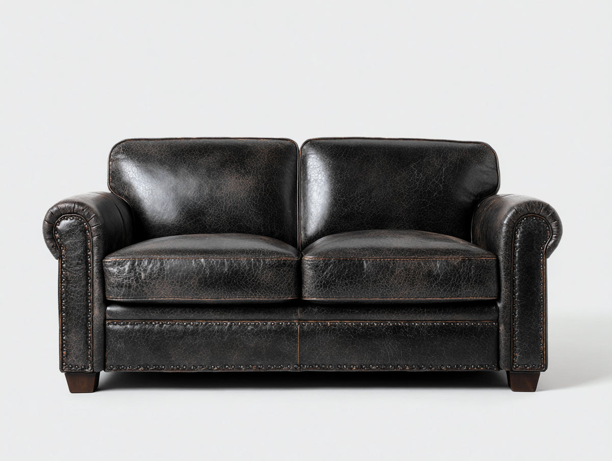 Sofás lineales cuero sintético envejecido 170x88x82 cm - Negro antiguo - diseño clásico de dos plazas