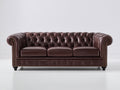 3 Sitzer Sofa Echtleder 230x90x75 cm Dunkelbraun Chesterfield Stil gepolstert klassisches Wohnzimmer Sofa