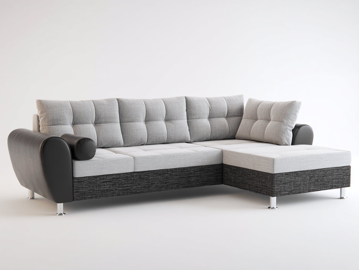Sofás de esquina de tela 300x220x85 cm - gris claro-negro - diseño moderno y confortable para salón