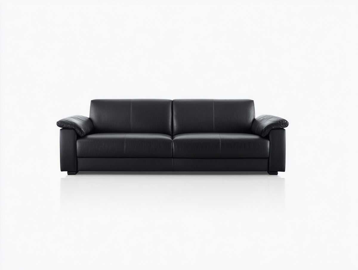 Sofás lineales tapizados 230x92x78 cm - efecto piel negro - brazos acolchados