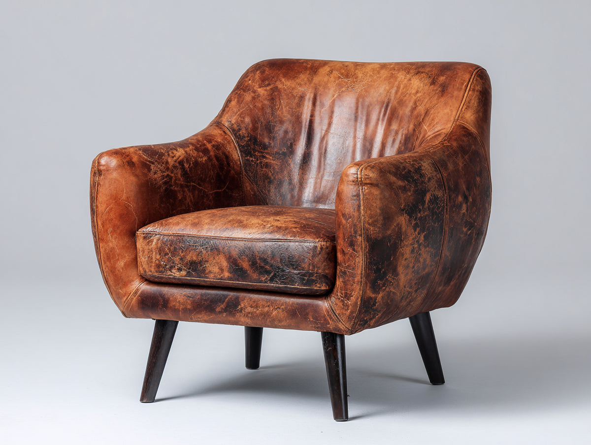 Sillones tapizados 82 x 86 x 90 cm - Marrón envejecido y madera oscura - Diseño envolvente de estilo vintage