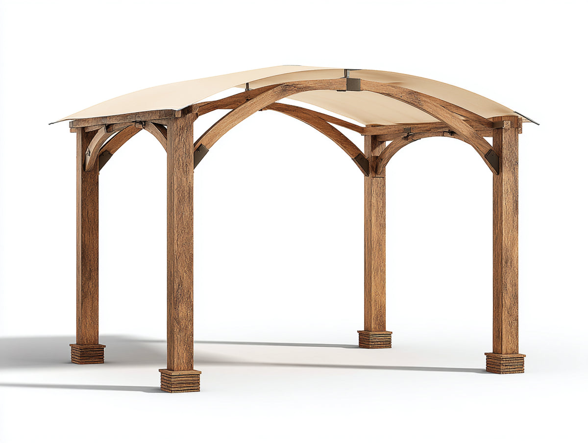Sonnenschutz 400x300x250 cm - Holzrahmen mit beigem Stoffdach - Garten Pergola Design