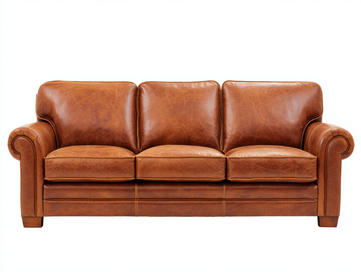 3 Sitzer Sofa Lederoptik 220x90x85 cm - Braun - Klassisches Design mit gepolsterter Rückenlehne