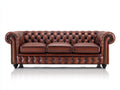 3 Sitzer Sofas Leder 228x97x78 cm - Rotbraun - Chesterfield Stil mit Knopfheftung