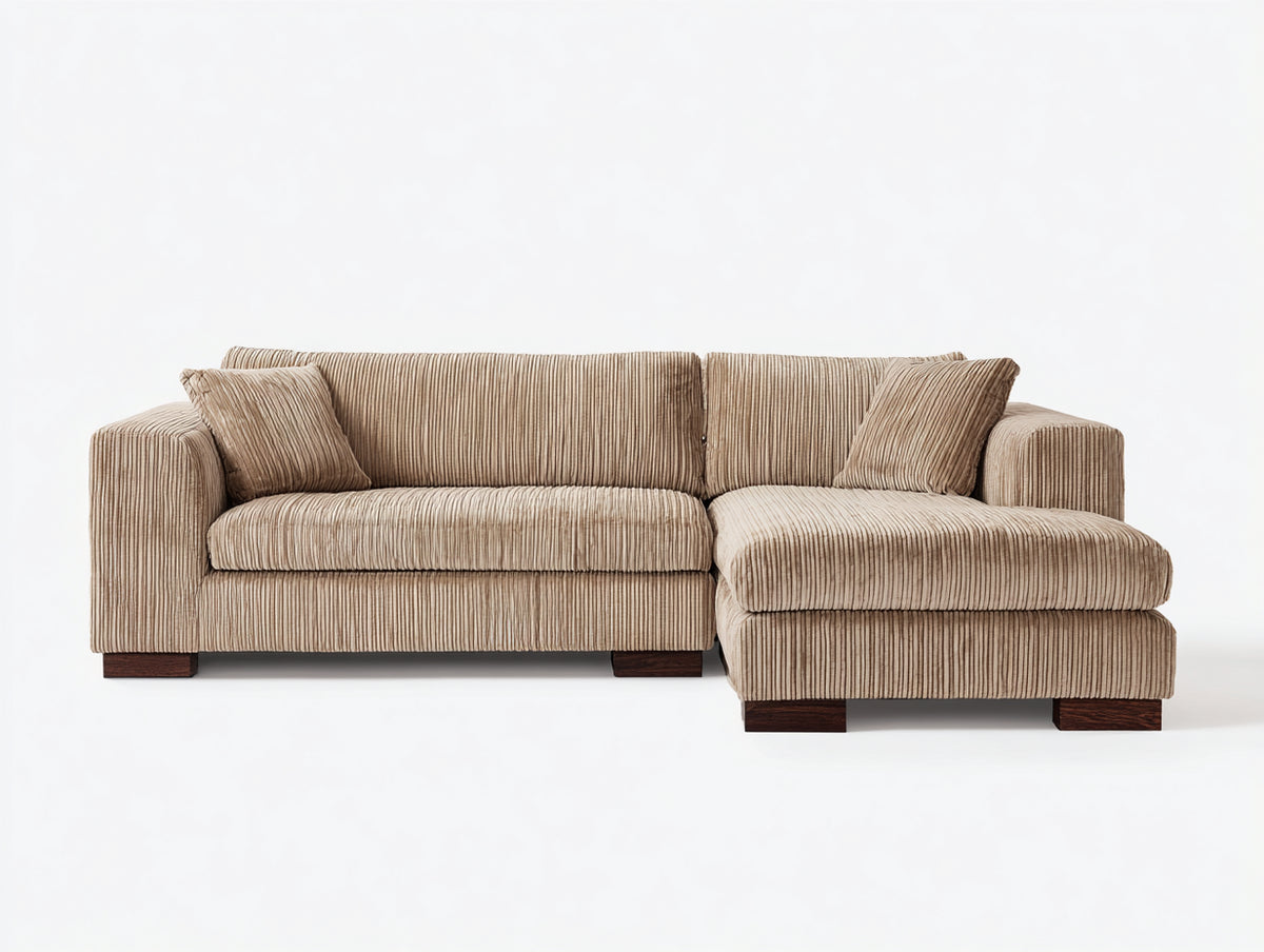 Sofás de esquina de 4 plazas en tejido de pana 265x170x85 cm - beige - módulo de descanso
