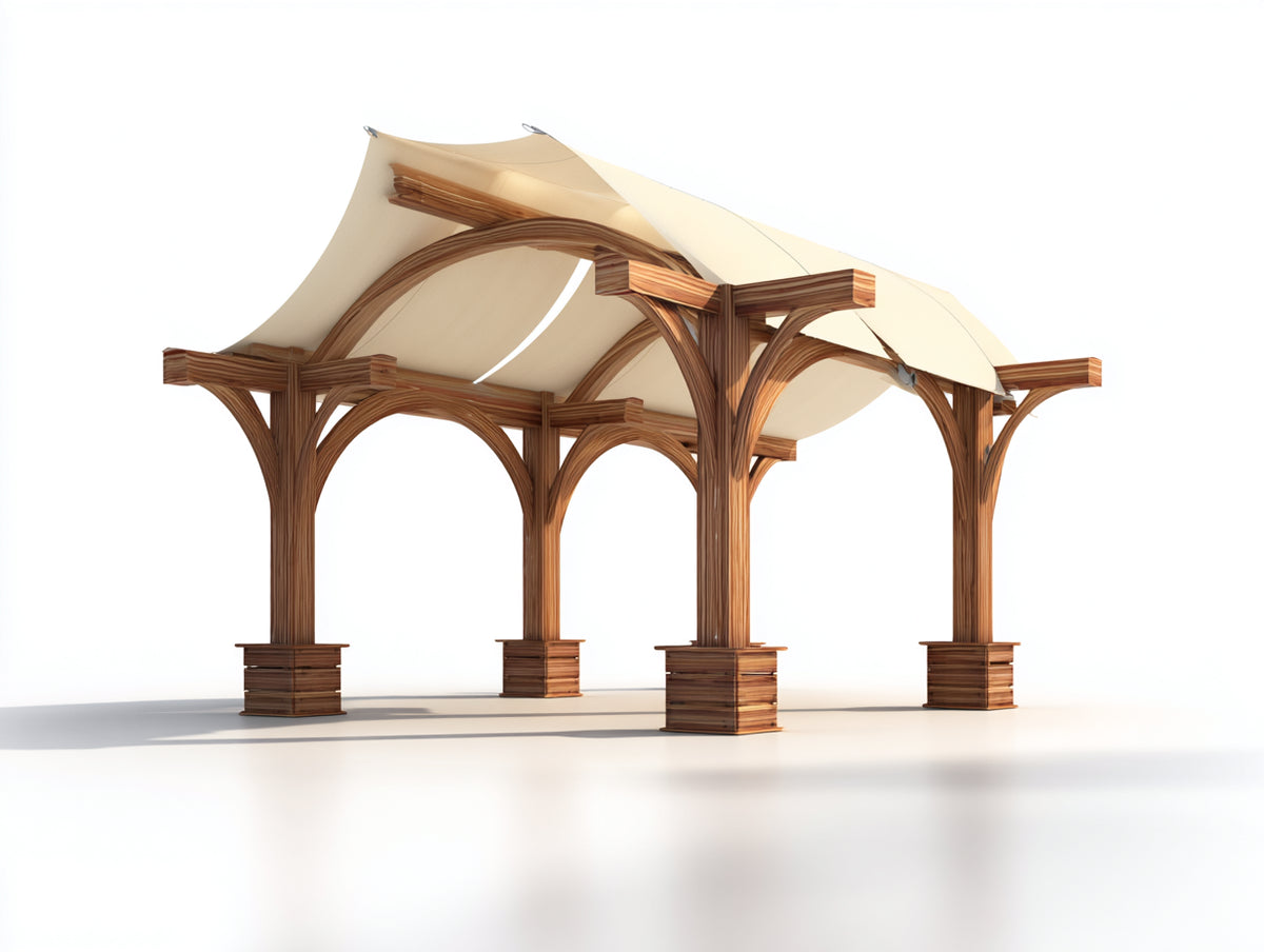 Sonnenschutz Holz Pavillon 400x300x250 cm - Naturfarben - Gartenpavillon mit Stoffdach und stabilem Rahmen