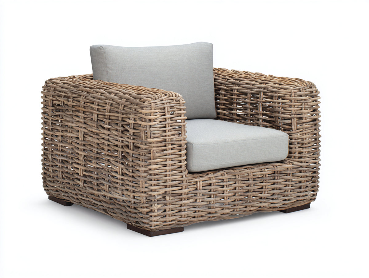 Polyrattan Gartensessel 85x80x75 cm - Polyrattan in Holzoptik mit Sitzkissen - moderner Gartenstuhl