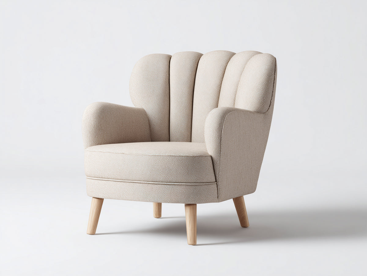 Sessel Stoff 80x85x100 cm Beige gepolstert moderner Ohrensessel mit Holzbeinen für Wohnzimmer