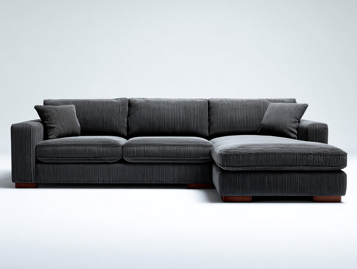 Sofás de esquina de pana acanalada 270x170x82 cm - gris antracita - módulo de descanso integrado