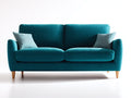 Sofás lineales tapizados 205x88x84 cm - tejido azul turquesa - patas de madera