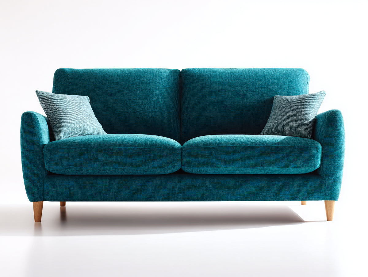 Sofás lineales tapizados 205x88x84 cm - tejido azul turquesa - patas de madera