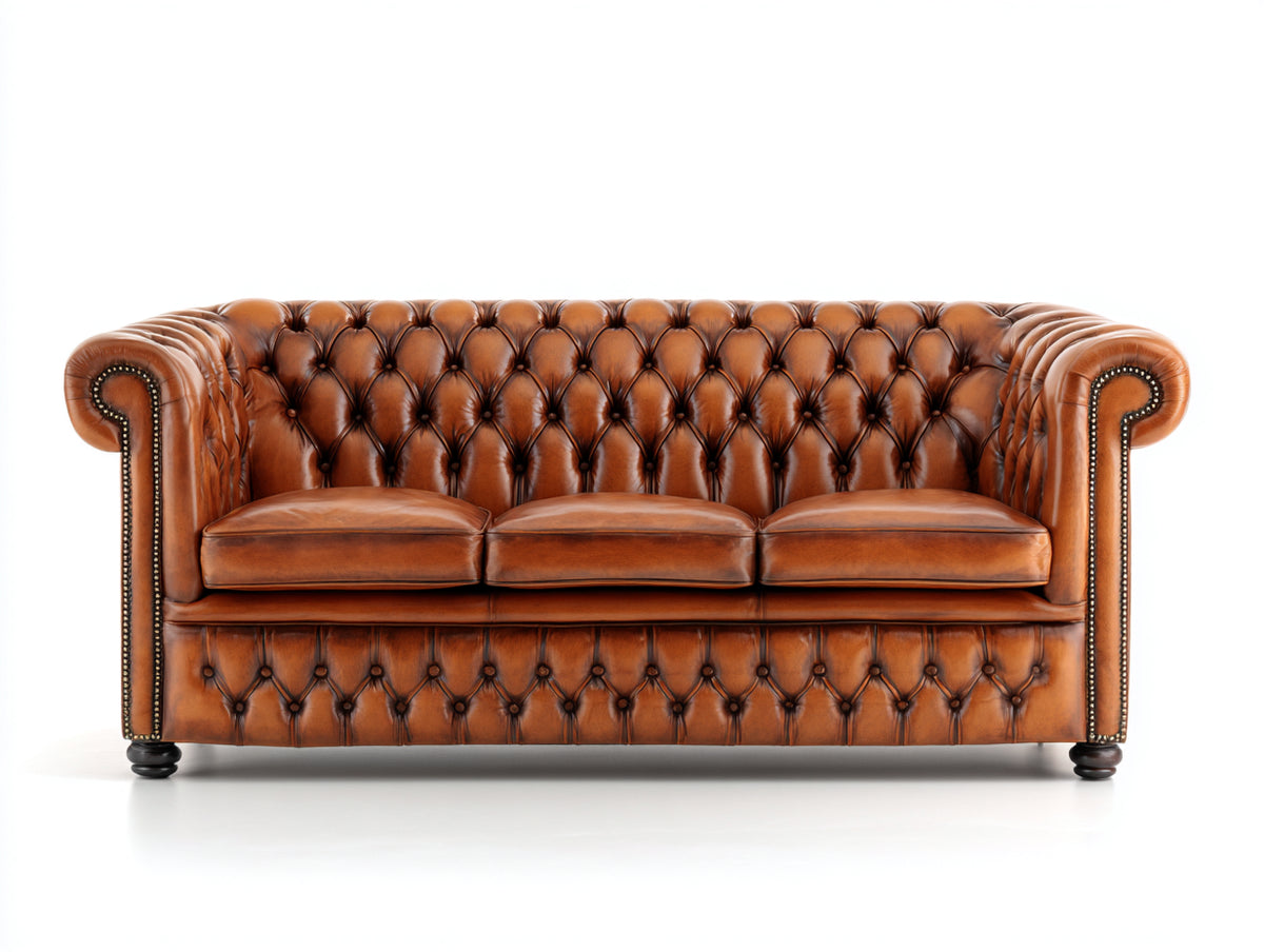 3 Sitzer Sofa 220x85x75 cm - Kunstleder in Braun - Chesterfield Design für Wohnzimmer