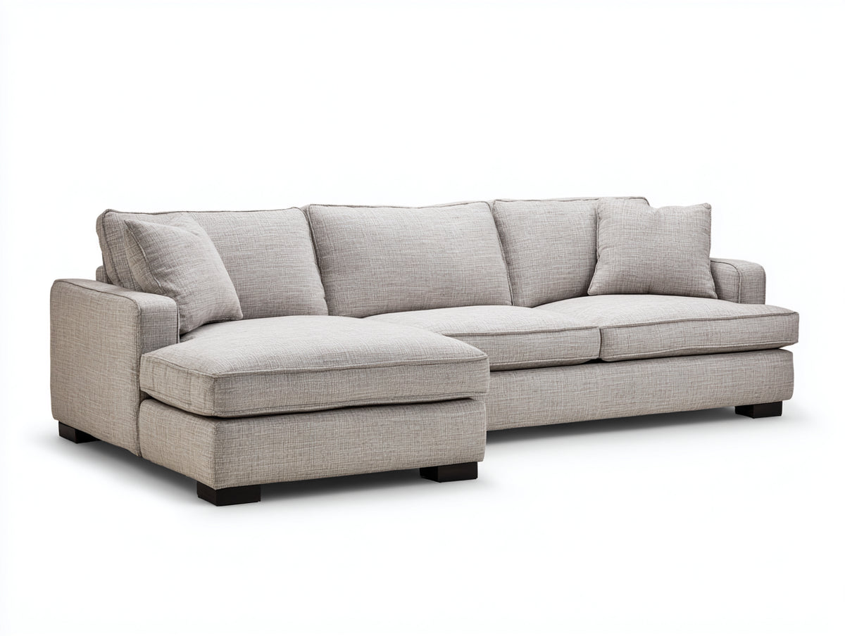 Sofás de esquina de tela texturizada 260x165x85 cm - beige grisáceo - diseño moderno con chaise longue