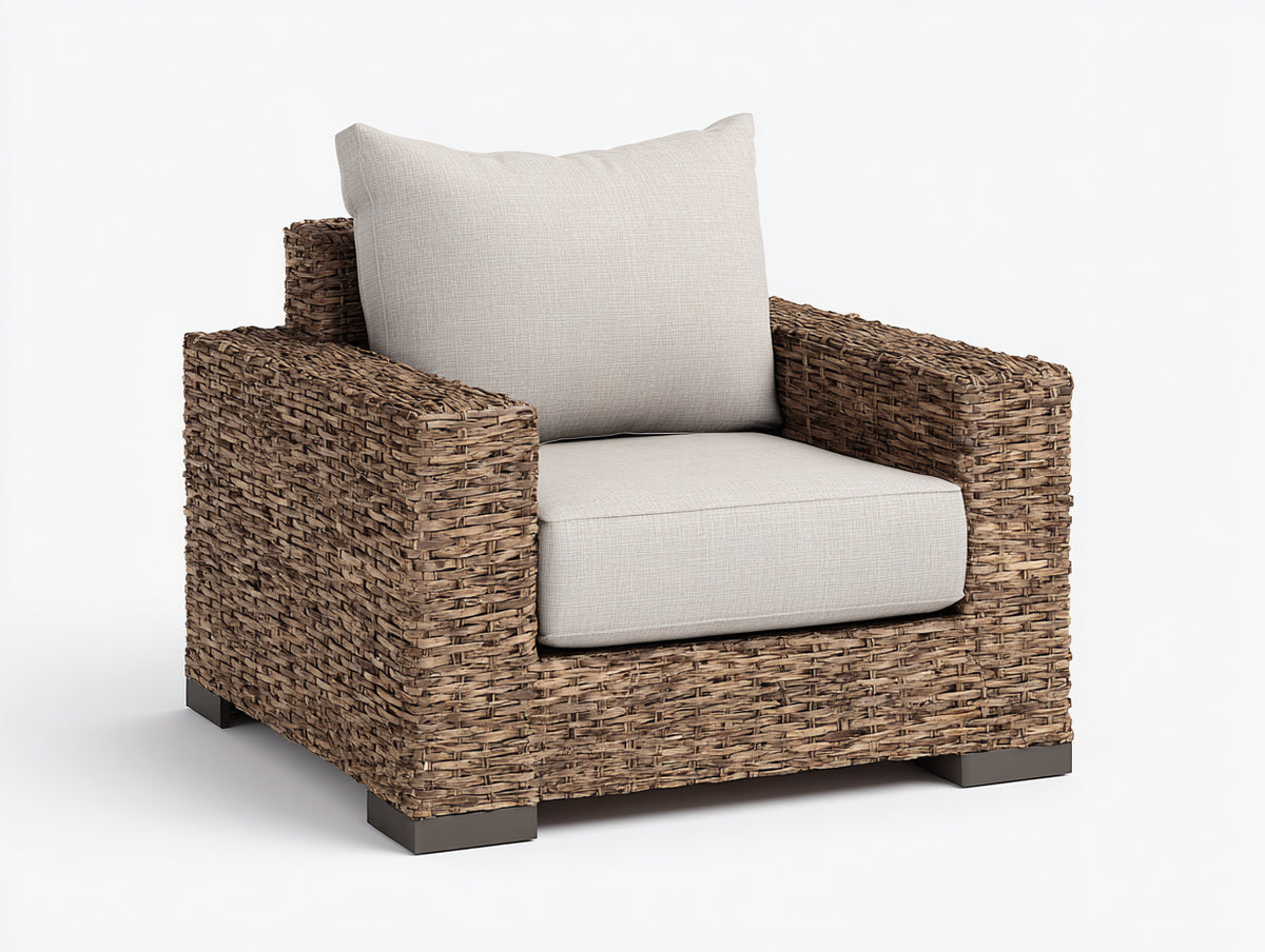 Polyrattan Gartensessel 85x80x75 cm Dunkelbraun mit Geflecht gepolsterter Sitzfläche moderner Outdoor Sessel Gartenstuhl