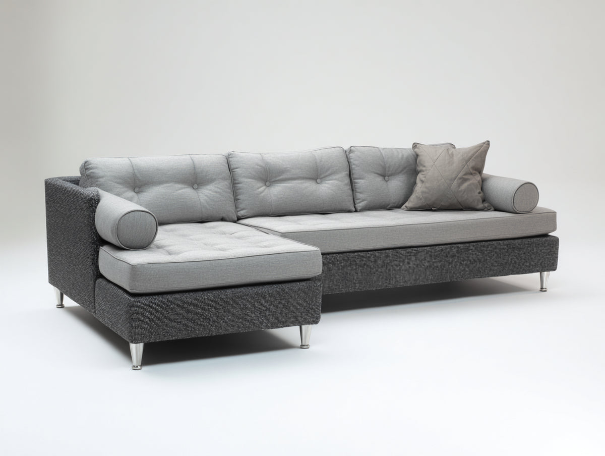 Sofás de esquina tapizado 285x185x84 cm - gris claro-gris oscuro - diseño moderno con chaise longue