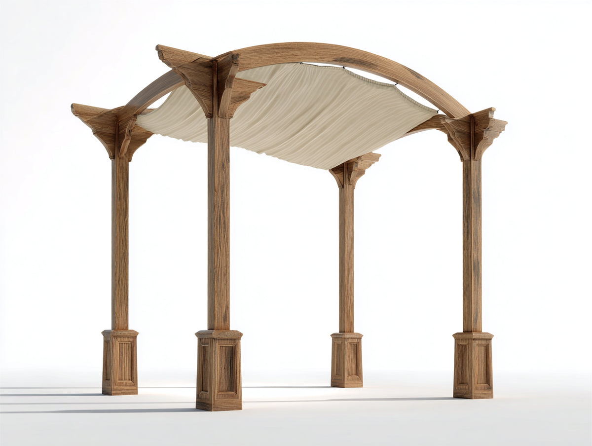 Sonnenschutz Pergola Holz 400x300x250 cm Beige mit Stoffdach freistehende Gartenüberdachung moderner Stil